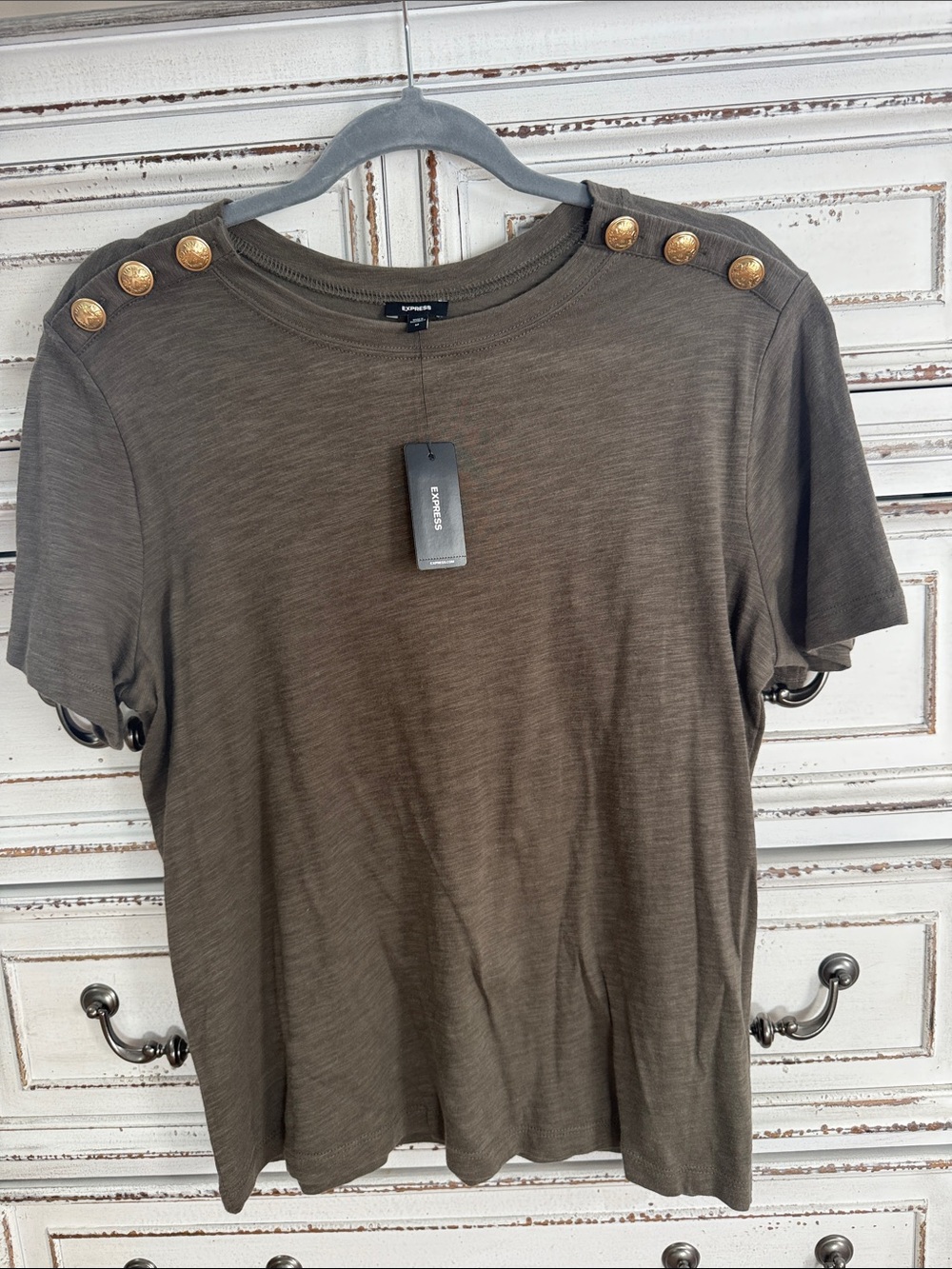 Express Army green button sleeve top
